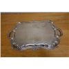 Image 8 : Rectangular Metal Engraved Platter Marked Silver on Copper w/ Makers Mark & Handles 26" x 17"