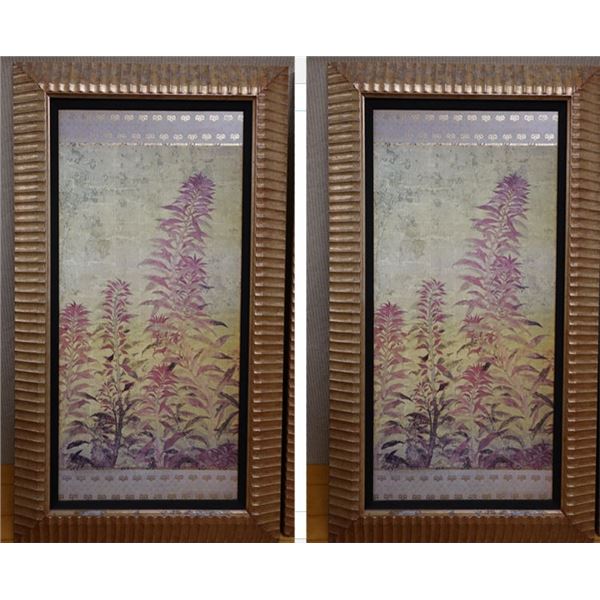 Qty 2 Monarch Collection TMC-9098 Golden Harmony Botanical Prints 26" x 46", Framed