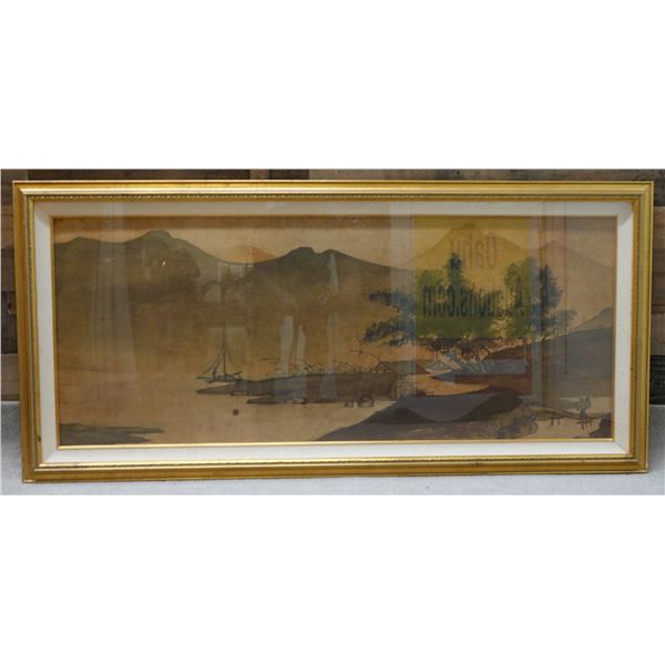 Large Batik Copy of Song Painting Marked N6610, 53" x 25" Framed