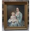 Image 1 : Mother & Child Primitive Oil Painting Attributed to Robert Whale Circa 1900's, 35" x 48", Framed