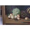Image 2 : Still Life Folk Art Painting by R. Hiwn (?) Marked 222/427 in Chalk 38" x 25", Framed