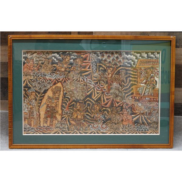 Bali Fabric Painting Circa 1940's, 37" x 25", Framed