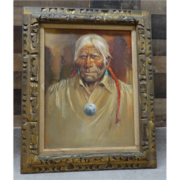 Native American Man Oil Painting by JJ Mitchell 33" x 26", Framed