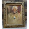 Image 1 : Native American Man Oil Painting by JJ Mitchell 33" x 26", Framed