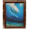 Image 1 : Humpback Family Whales Giclee Print on Canvas by Wyland 32" x 25", Koa Framed