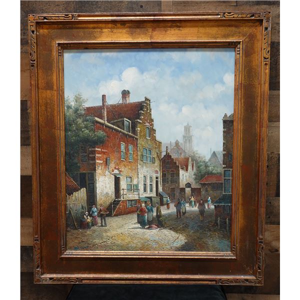 Street Scene Artwork by Van Horne (?) 27" x 21", Framed
