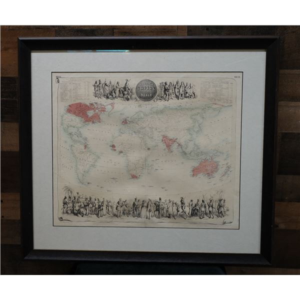 Map Lithograph Titled British Empire Throughout the World 29" x 26", Framed & Matted