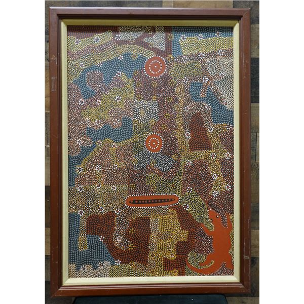 Aboriginal Australian Dot Artwork by Eddie Eimlja 23" x 33", Framed