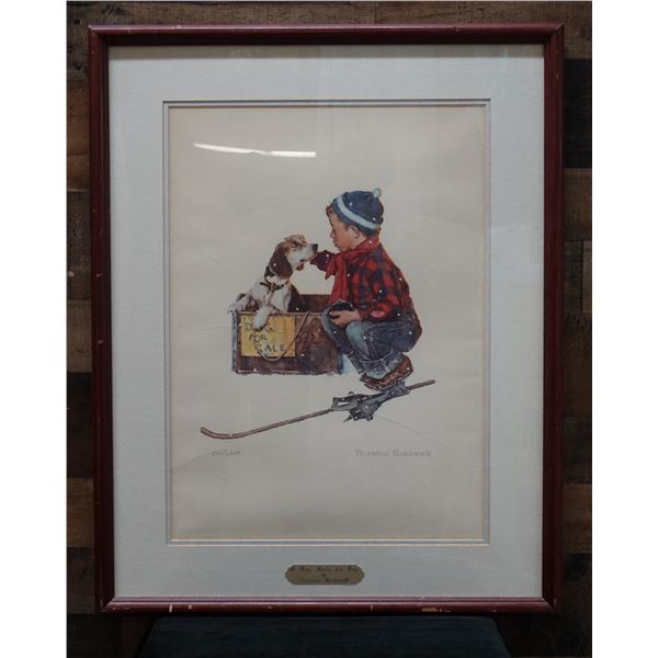 A Boy Meets His Dog Art Print Numbered 804/2800 by Norman Rockwell 24" x 90", Framed