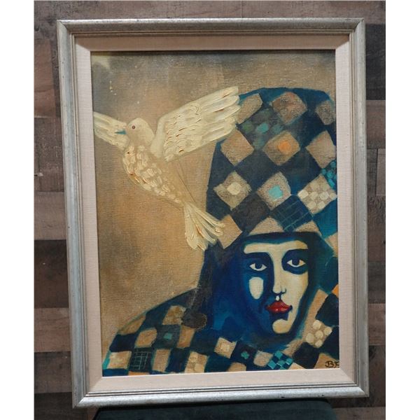 Arlequin Oil Painting by Bernard Fouilloux 1973, 23" x 29", Framed