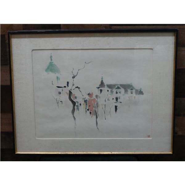 Chinese Painting of Europe w/ Artist Mark 1972, 28" x 22", Framed & Matted