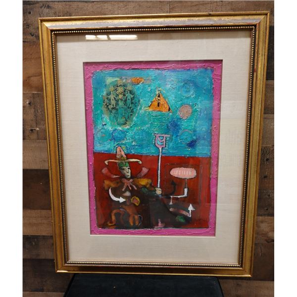 Jester w/ Adam & Eve Acrylic Painting by Mexican Artist Oscar Bernal 24" x 30", Framed