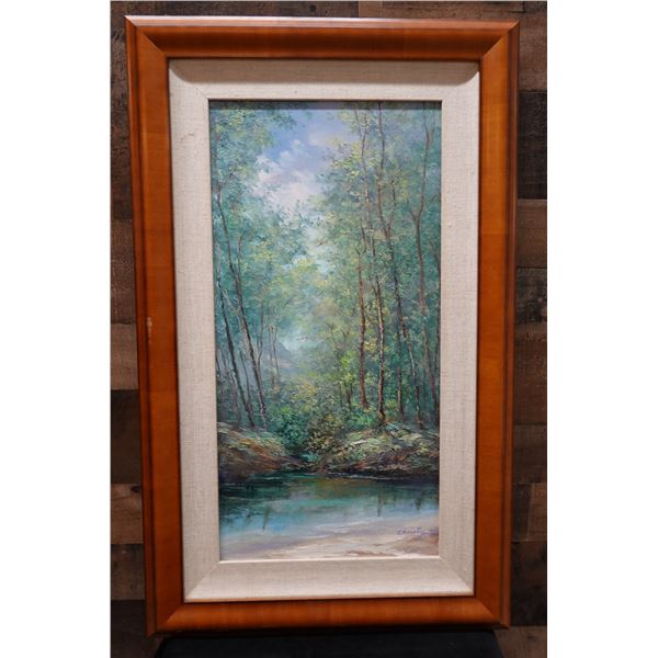 Landscape Artwork by Hawaii Artist Christy 19" x 31", Koa Framed & Matted