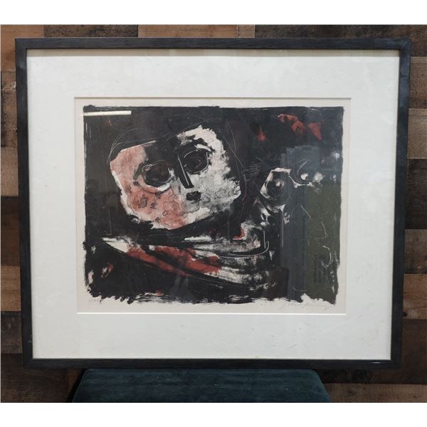 Abstract Mask Artwork Numbered 6/25 by John Young  28" x 24", Framed & Matted