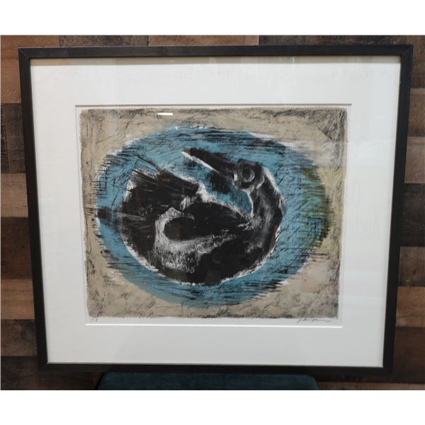 Abstract Bird Artwork Numbered 1/17 by John Young  29" x 26", Framed & Matted