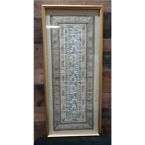 Chinese Embroidered Panel Artwork Circa 1960's, 13" x 30", Framed & Matted