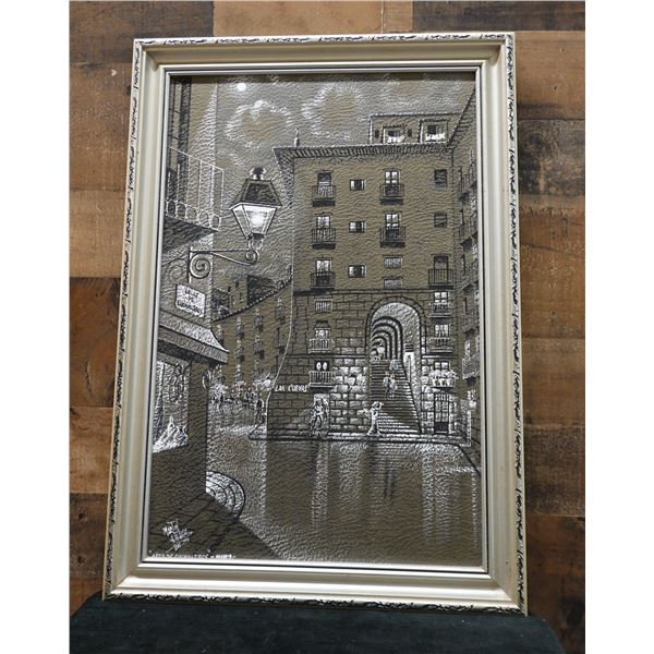 Arco de Cuchilleros in Madrid, Spain Artwork by Martin Hidalgo 1974, 16" x 22", Framed