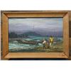 Image 1 : Fisherman Landing Filipino Oil Painting by T. Bernardo w/ Dedication 20" x 14", Framed