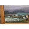 Image 3 : Fisherman Landing Filipino Oil Painting by T. Bernardo w/ Dedication 20" x 14", Framed