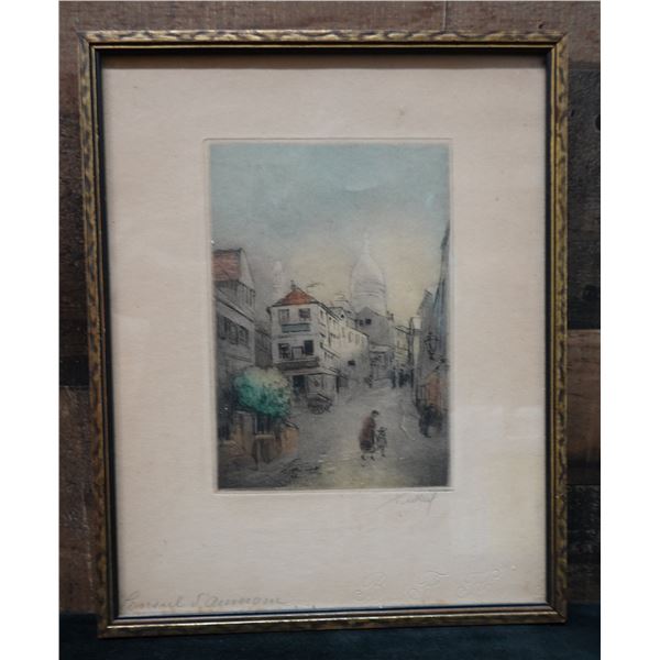 Consul d'Auvergne Street Scene Artwork w/ Embossed Letters 9" x 12", Framed & Matted