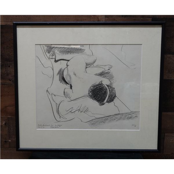 Sleeping Nude Charcoal Drawing by BP '66, 23" x 20", Framed & Matted
