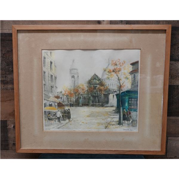 Parisian Street Scene Artwork Numbered 77/350 by Charles Blondin 25" x 21", Framed & Matted