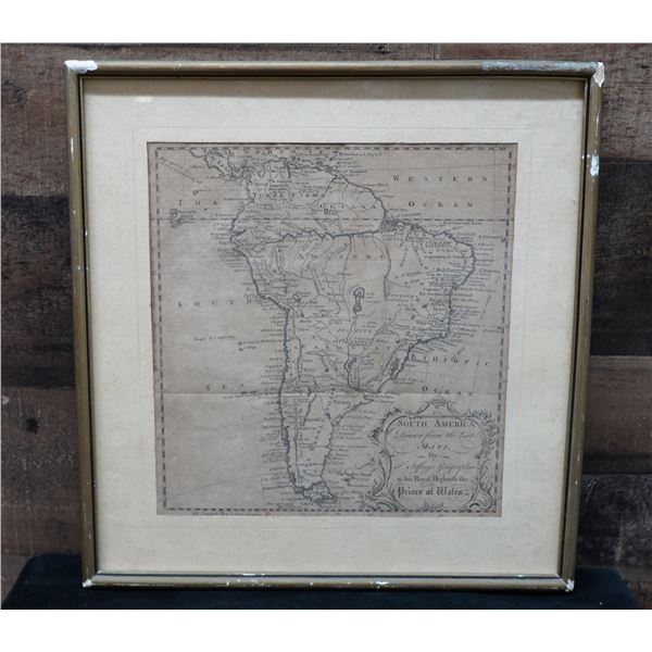 Map of South America by T. Jefferys Geographer to the Prince of Wales Artwork 13" x 14", Framed & Ma