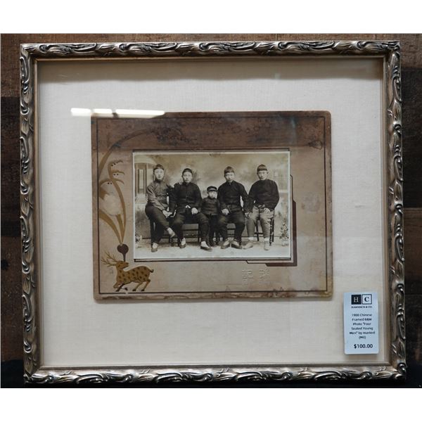 Four Seated Chinese Men Photographic Image w/ Calligraphy 14" x 12", Framed & Matted