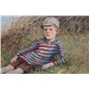 Image 2 : Swedish Boy on Grass Artwork by Oscar Lindstrom 1928, 22" x 19", Framed