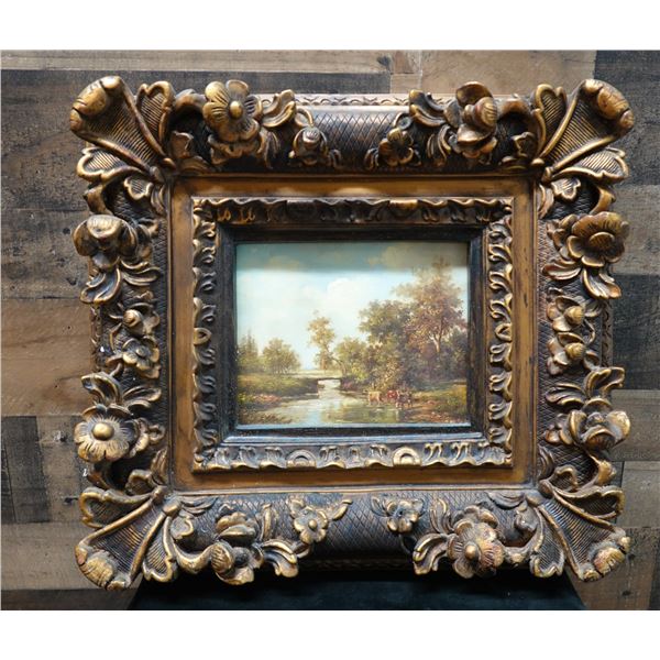 Landscape Scene Artwork in Ornate, Gilded Frame 21" x 19"