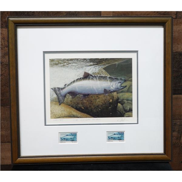 The Chinook Returns Art Print Numbered 209-395 w/ 2 Canada Conservation Stamps 17.5" x 16", Framed &