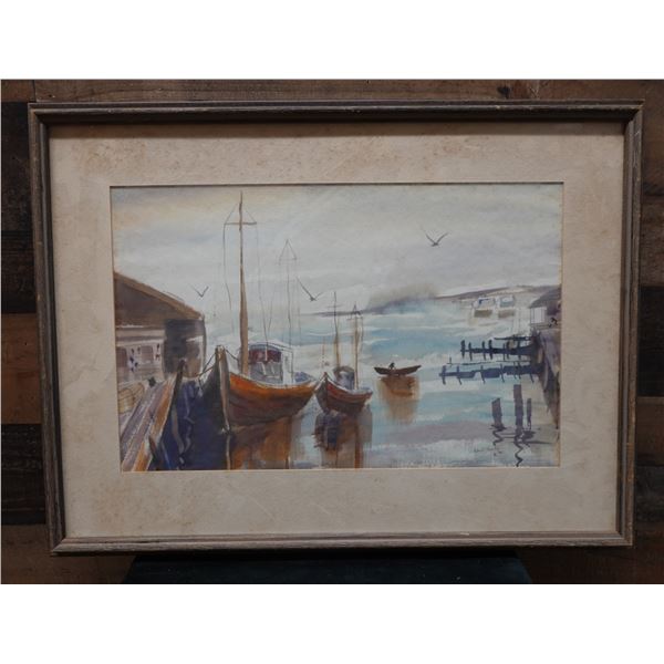 Dockside Artwork by Wm. H. Smith 27" x 20", Framed & Matted