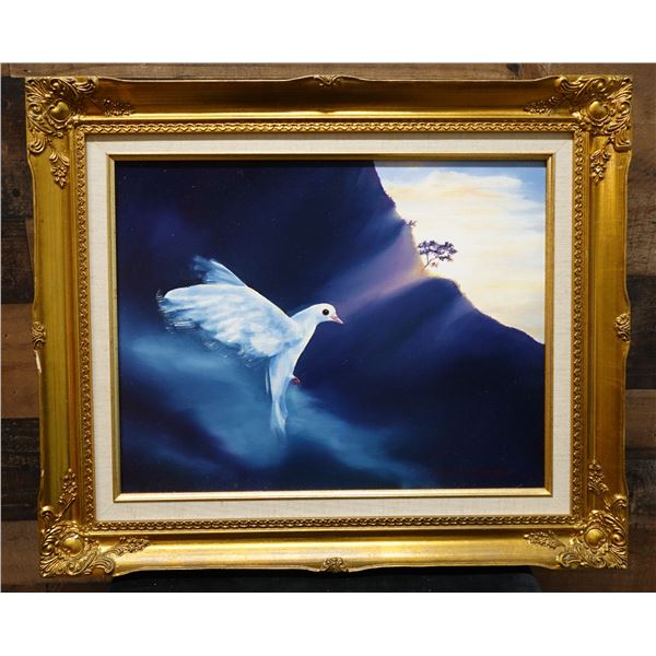 Peace Dove Oil Painting by Susan Chung Aragaki 24" x 20", Gilt Framed & Matted
