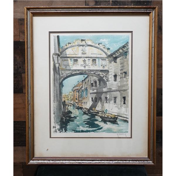 Venice Canal Scene Art Print Numbered 190/350 by Hebbelinck (?) 21" x 25", Framed & Matted