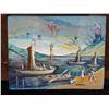 Image 1 : Folk Art Seascape Artwork by G. Soliman 8" x 6", Unframed
