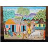 Image 1 : Folk Art Village Scene Artwork by Haitian Artist Thony Jean 10" x 8", Unframed