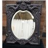 Image 1 : Victorian Mirror Reproduction w/ Tag 'Rare Carved Ebony Mirror' AH, 16" x 14"