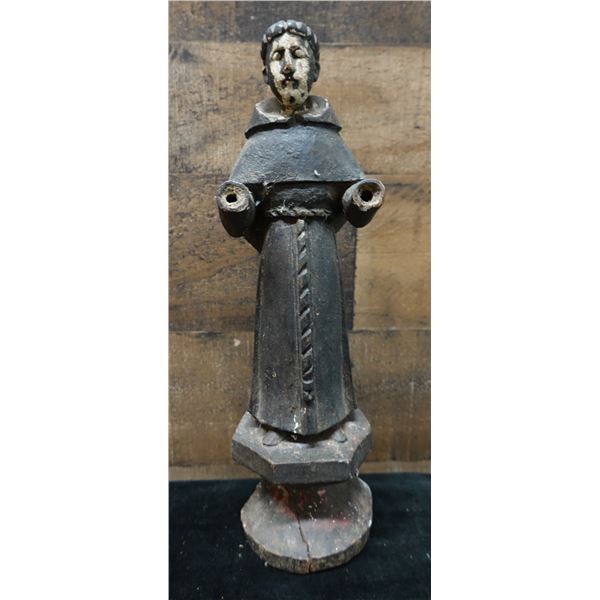 Santos Religious Figure Carved Statue 4" Dia, 13"H (cracked)