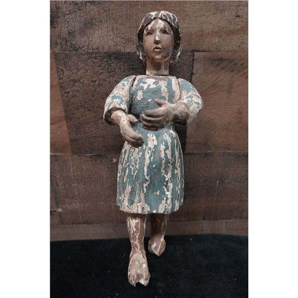 Santos Carved Woman Figure 4" Dia, 11.5"H