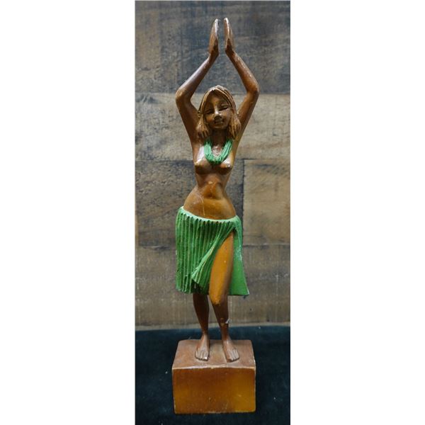 Carved Wooden Hula Dancer Statue 3.5" x 3.5" x 14.5"H