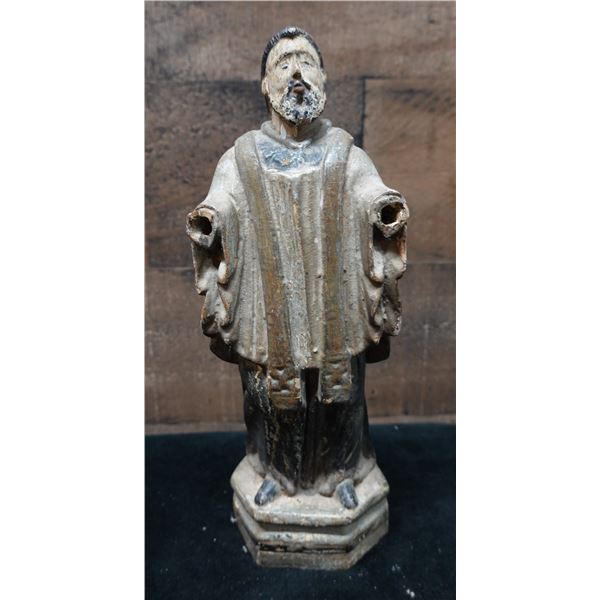 Santos Religious Figure Carved Statue 3.5" Dia, 10"H