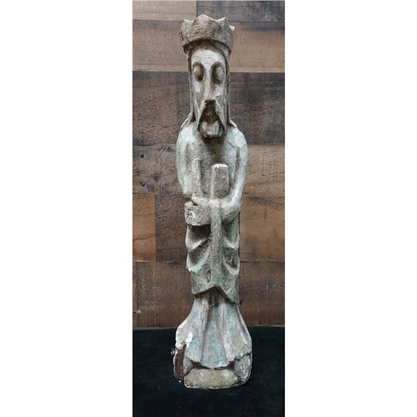 Santos Religious Figure Carved Statue 5" Dia, 19"H