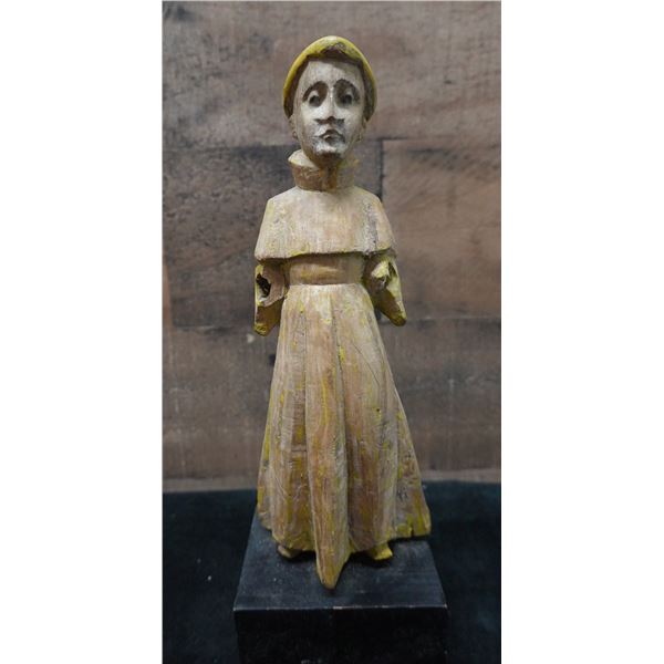 Santos Religious Figure Carved Statue 3.5" Dia, 11.5"H