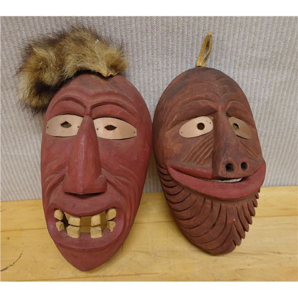 Qty 2 Inuit Carved Mask Wall Hangings Approx 14"-15""