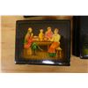 Image 3 : Qty 5 Russian Lacquer Boxes w/ Folk Scenes & Lids, Misc Sizes