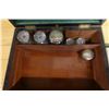 Image 4 : Burl Wood English Writing Set w/ Decanters & Pull-Out Tray Circa 19th Century 12.5" x 9" x 7"H