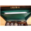 Image 5 : Burl Wood English Writing Set w/ Decanters & Pull-Out Tray Circa 19th Century 12.5" x 9" x 7"H