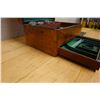 Image 9 : Burl Wood English Writing Set w/ Decanters & Pull-Out Tray Circa 19th Century 12.5" x 9" x 7"H