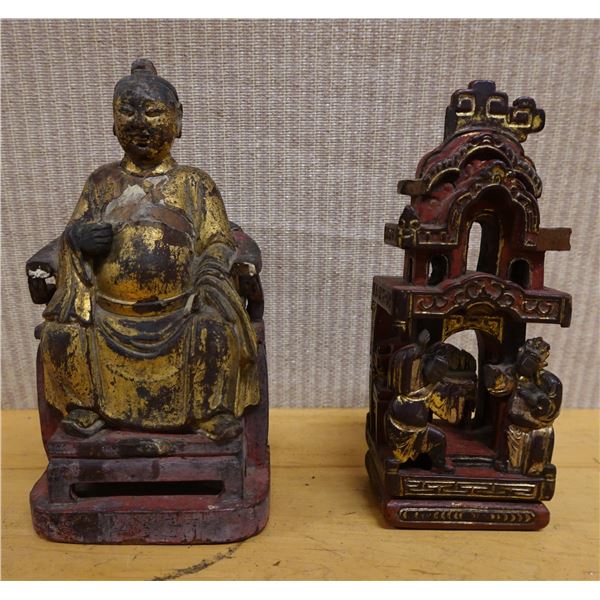Qty 2 Chinese Temple Shrine Figures Circa 18th Century Approx. 7.5"H