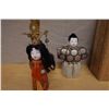 Image 2 : Qty 2 Japanese Dolls Approx. 7"-8"H  w/ Fan in Wooden Box w/ Calligraphy